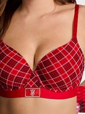 Victoria's Secret Red Plaid Underwire T-Shirt Bra